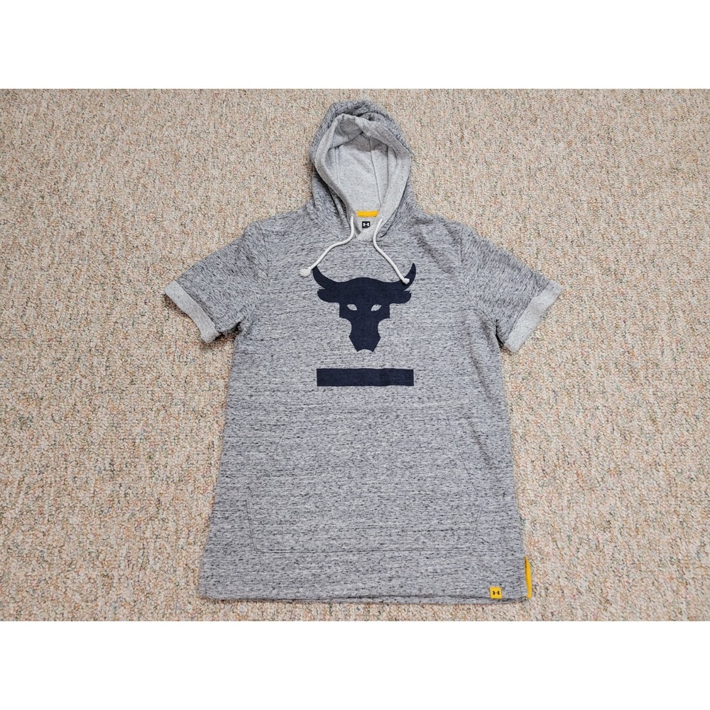 Under Armour Project Rock Hoodie Mens Small Grey Short Sleeve Gym Training